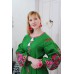 Boho Style Ukrainian Embroidered Maxi Broad Dress Green with Pink Embroidery "Orchid"